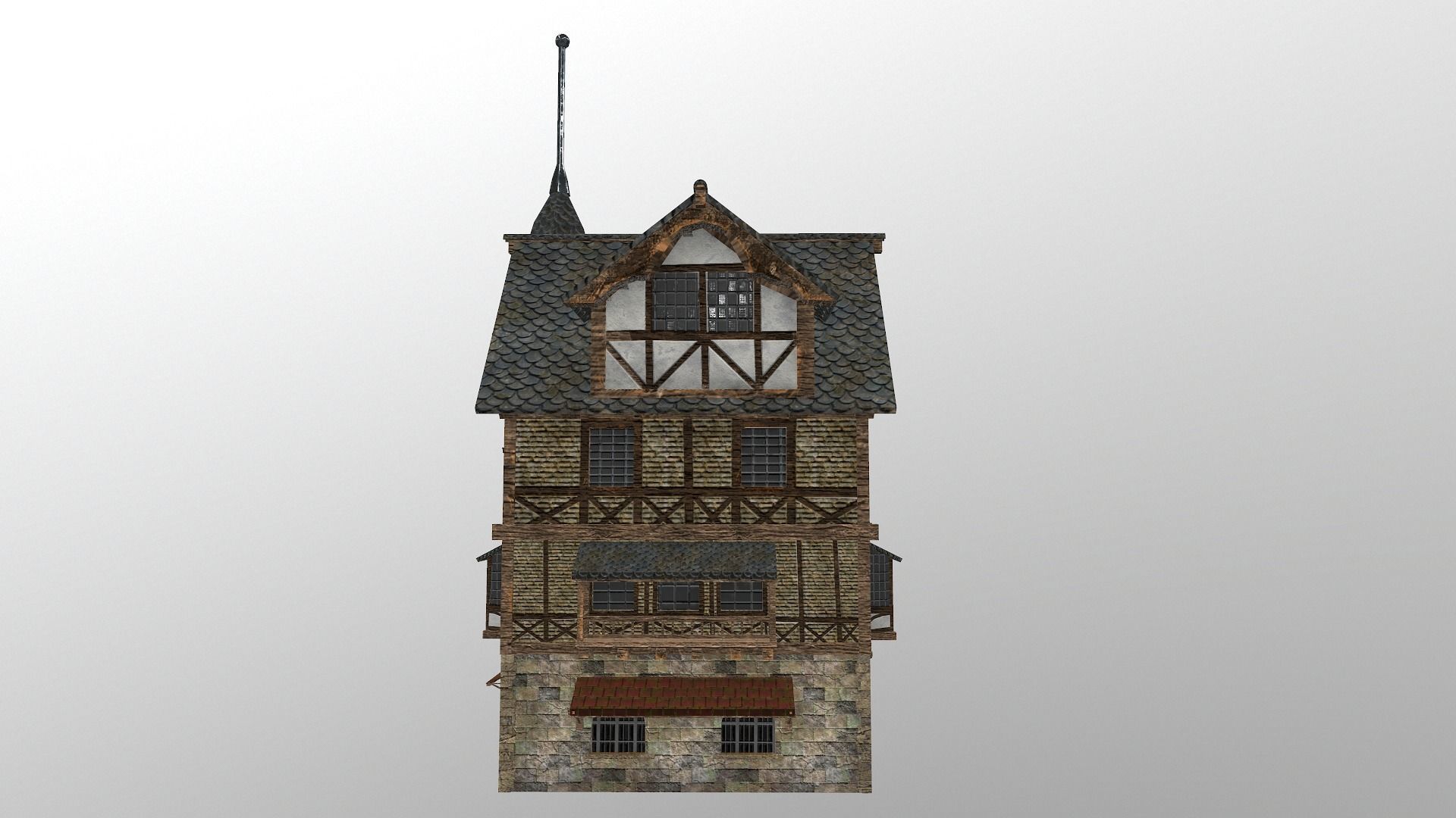 Low Poly Medieval House 3 Low-poly 3D model_4