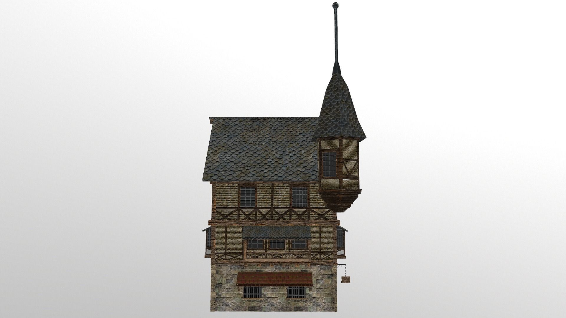 Low Poly Medieval House 3 Low-poly 3D model_2