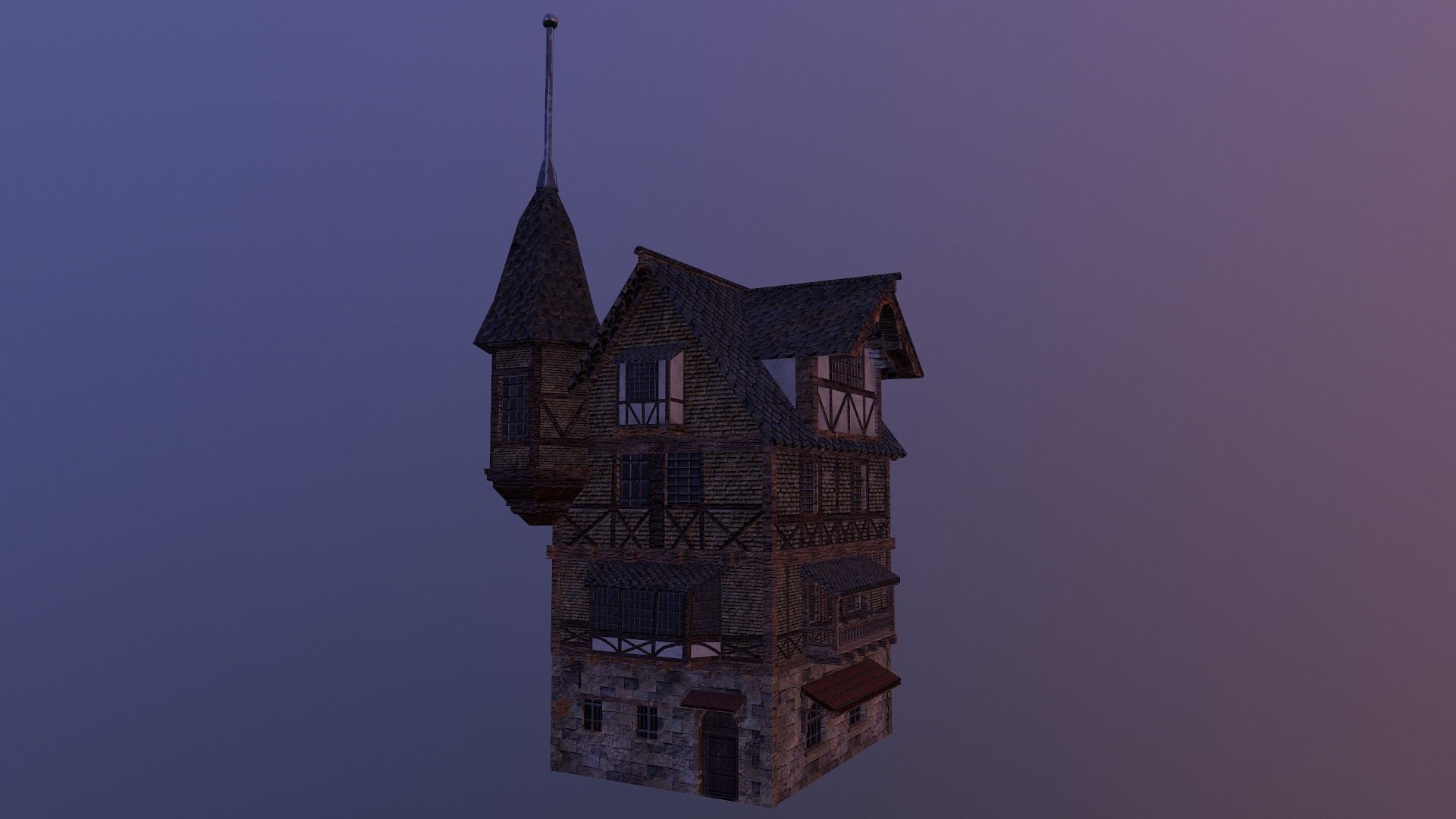Low Poly Medieval House 3 Low-poly 3D model_17