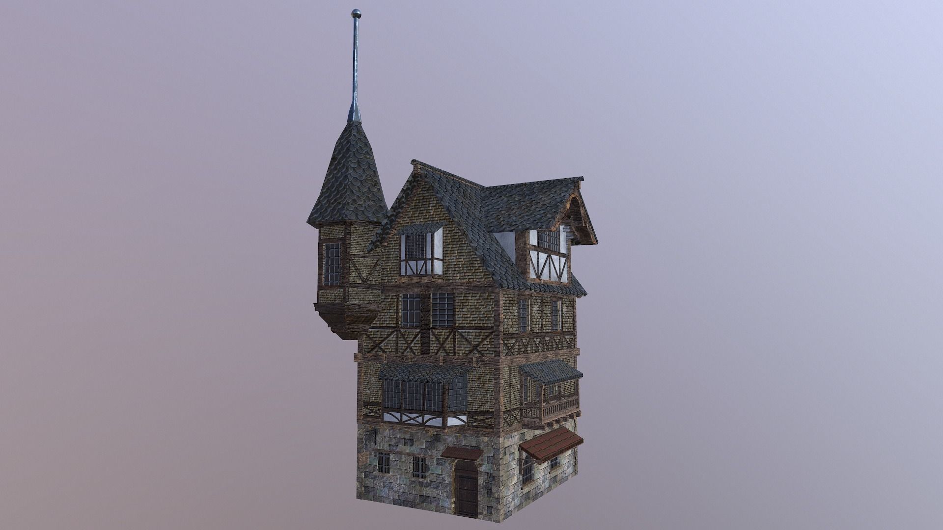 Low Poly Medieval House 3 Low-poly 3D model_14
