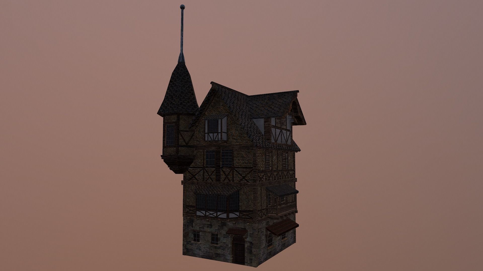 Low Poly Medieval House 3 Low-poly 3D model_16