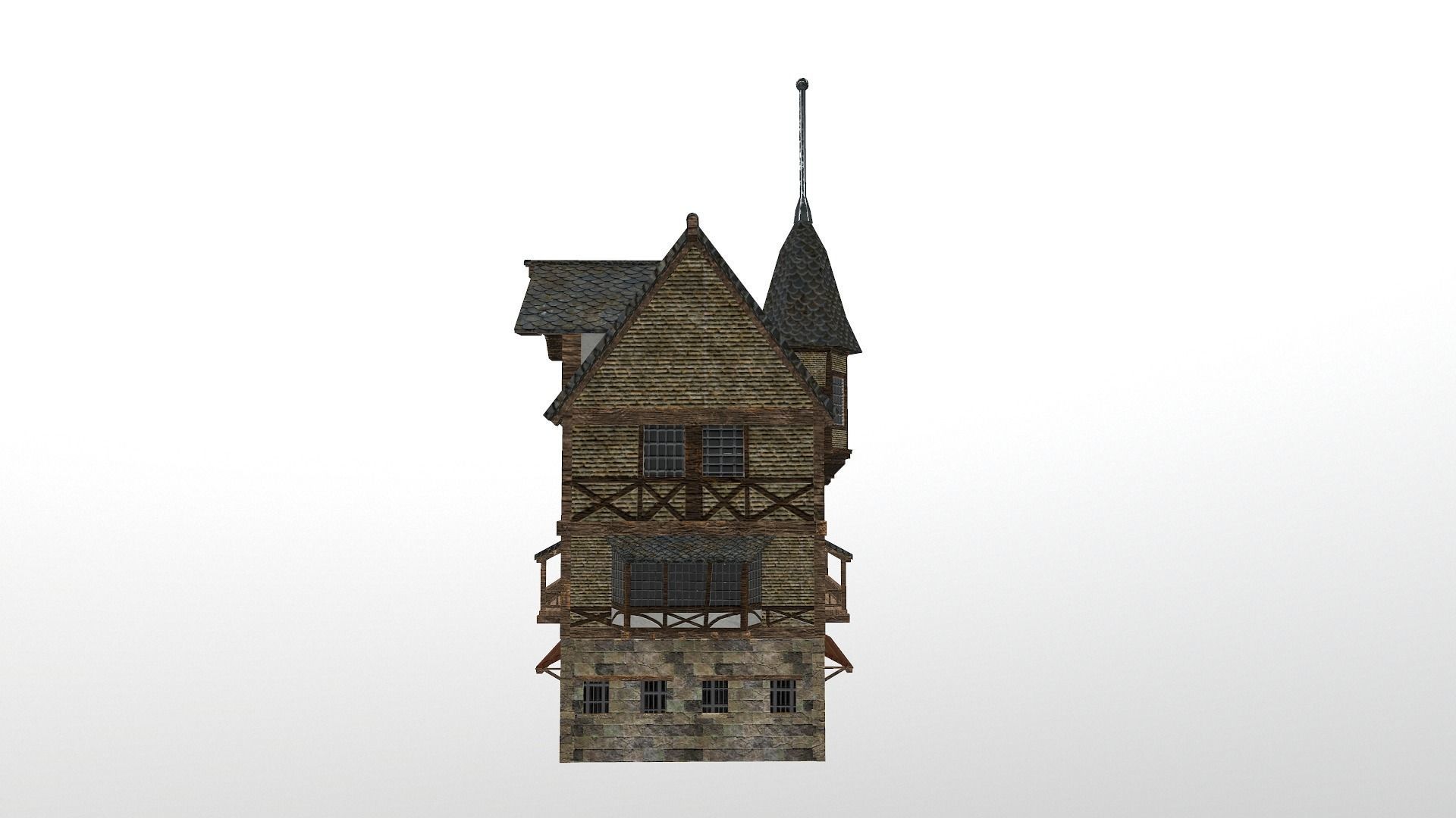 Low Poly Medieval House 3 Low-poly 3D model_3
