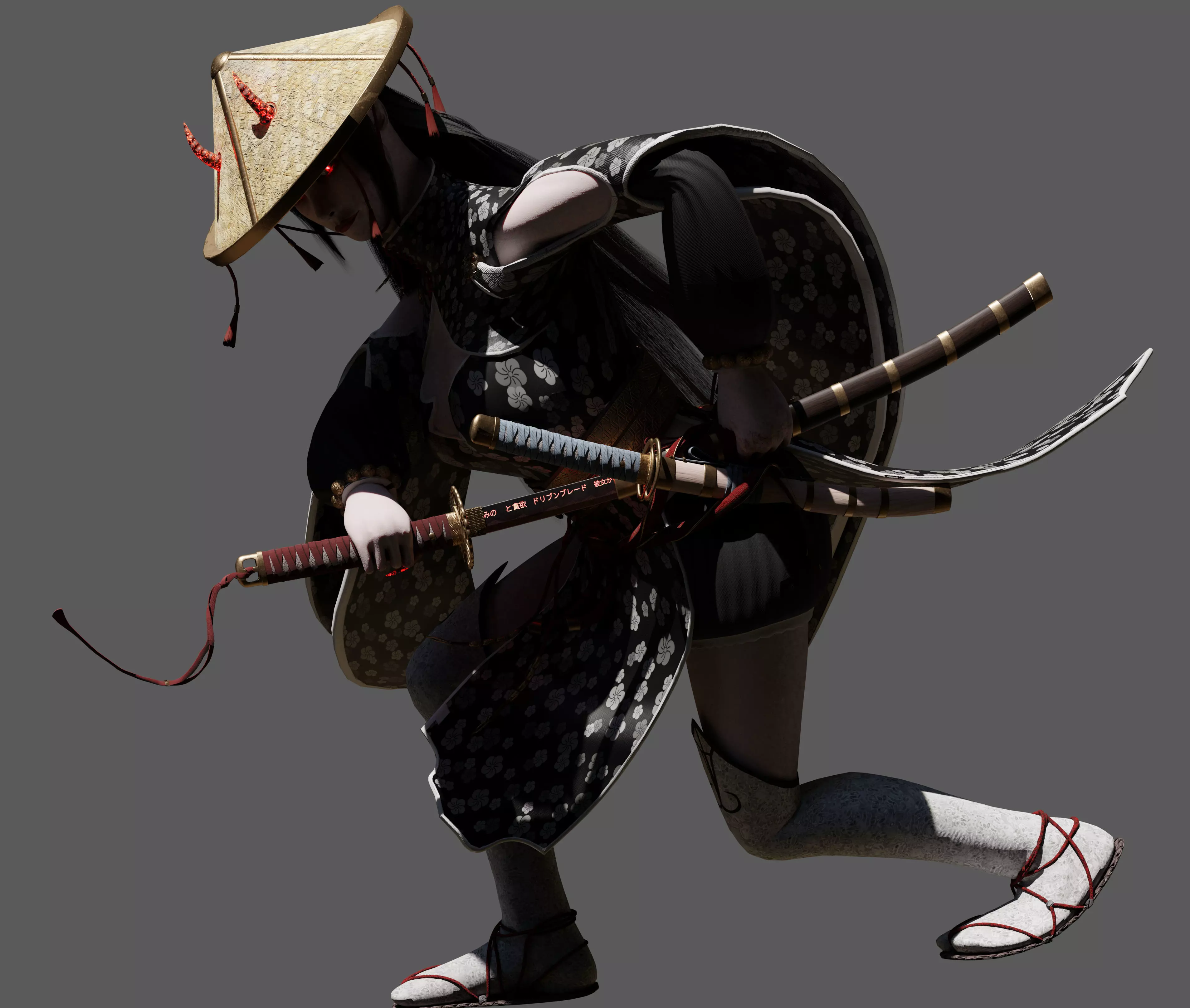 Oni Game Ready female samurai Low-poly 3D model