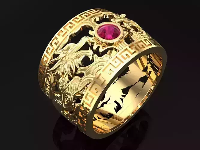 Dragon Ring - Twin Dragon Ring - Mens Ring - N717