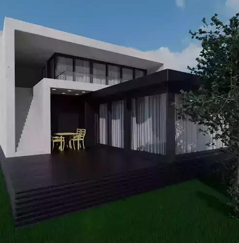 3D-Scene modern house with exterior