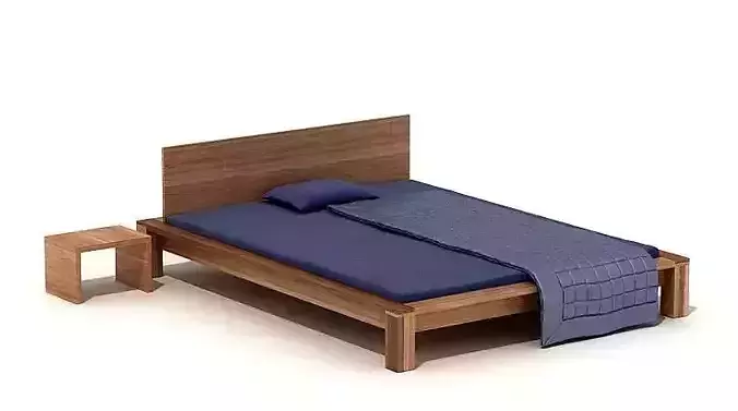 Wooden Platform Bed With A Nightstand
