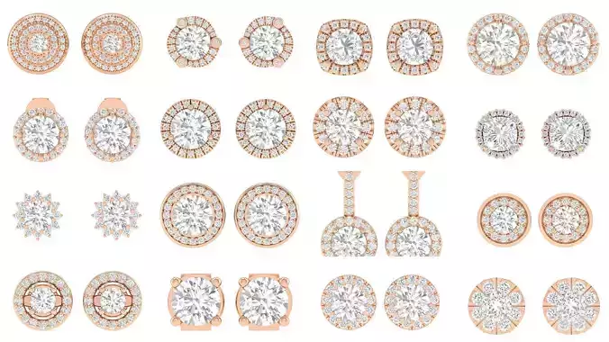 88 Women Solitaire Earrings 3dm stl render detail 3D Model Collection