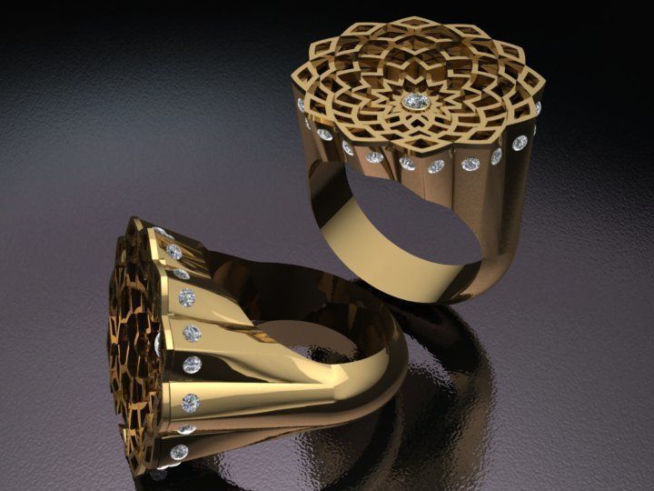 traditional design ring 3d model with diamond gem 3D print model_8