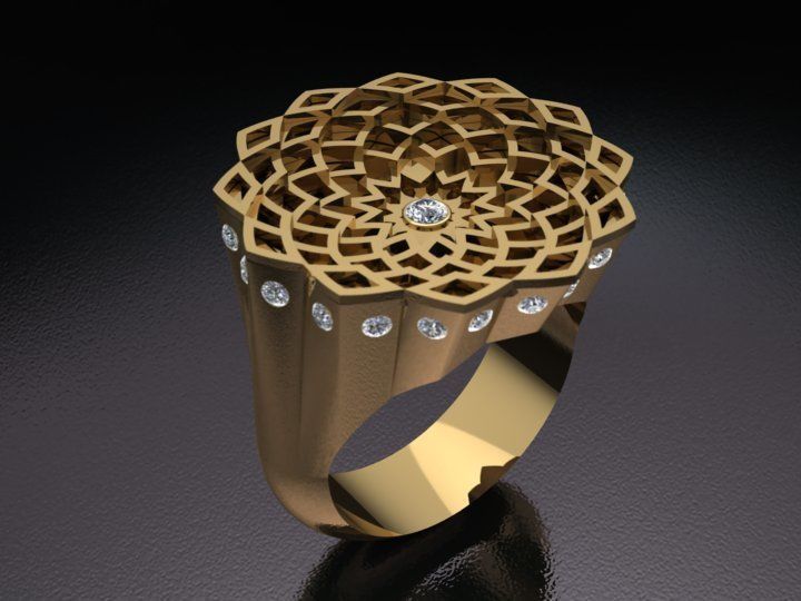 traditional design ring 3d model with diamond gem 3D print model_1