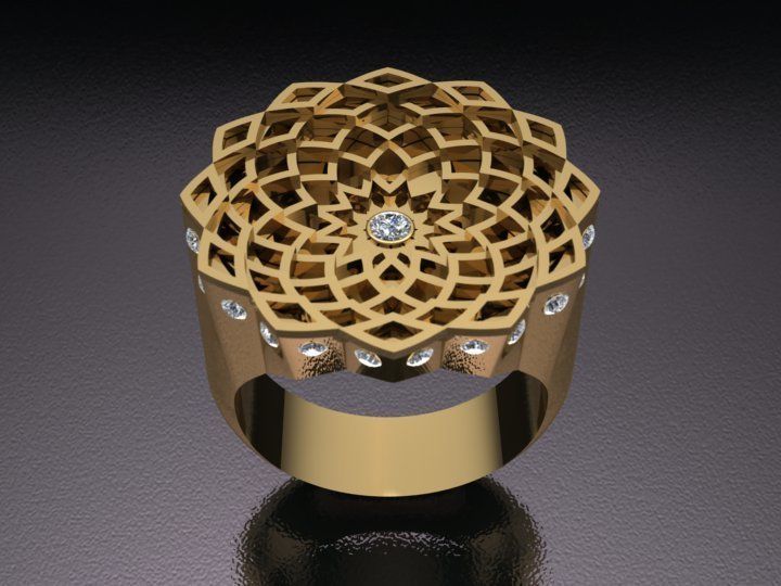 traditional design ring 3d model with diamond gem 3D print model_3