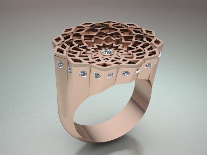 traditional design ring 3d model with diamond gem 3D print model_2