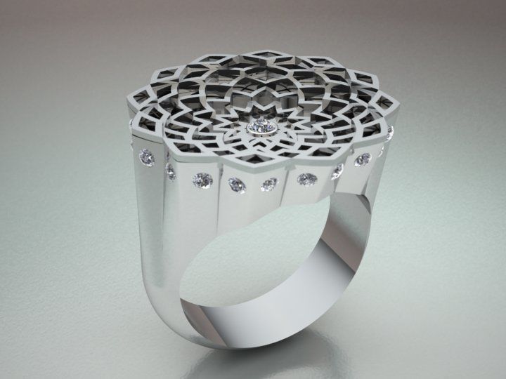 traditional design ring 3d model with diamond gem 3D print model_9