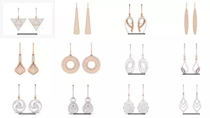 19 Women Drops Diamond Earrings 3dm stl render detail  3D Model Collection