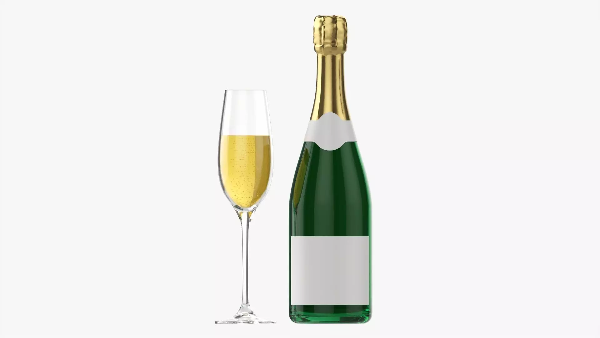 Champagne bottle with flute glass 3D model