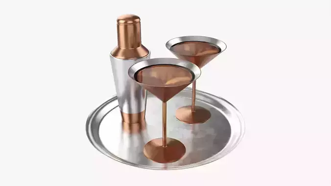 Shaker with cocktail on tray