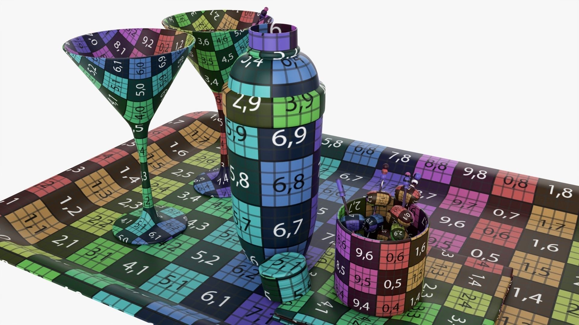 Cocktail with shaker and olives on tray 3D model_14