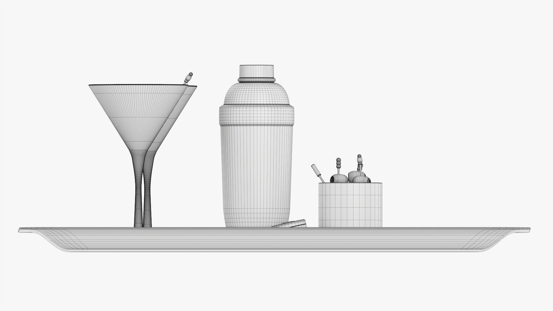 Cocktail with shaker and olives on tray 3D model_9