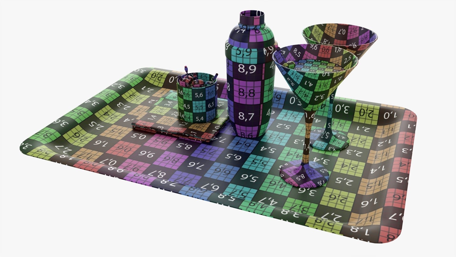 Cocktail with shaker and olives on tray 3D model_13