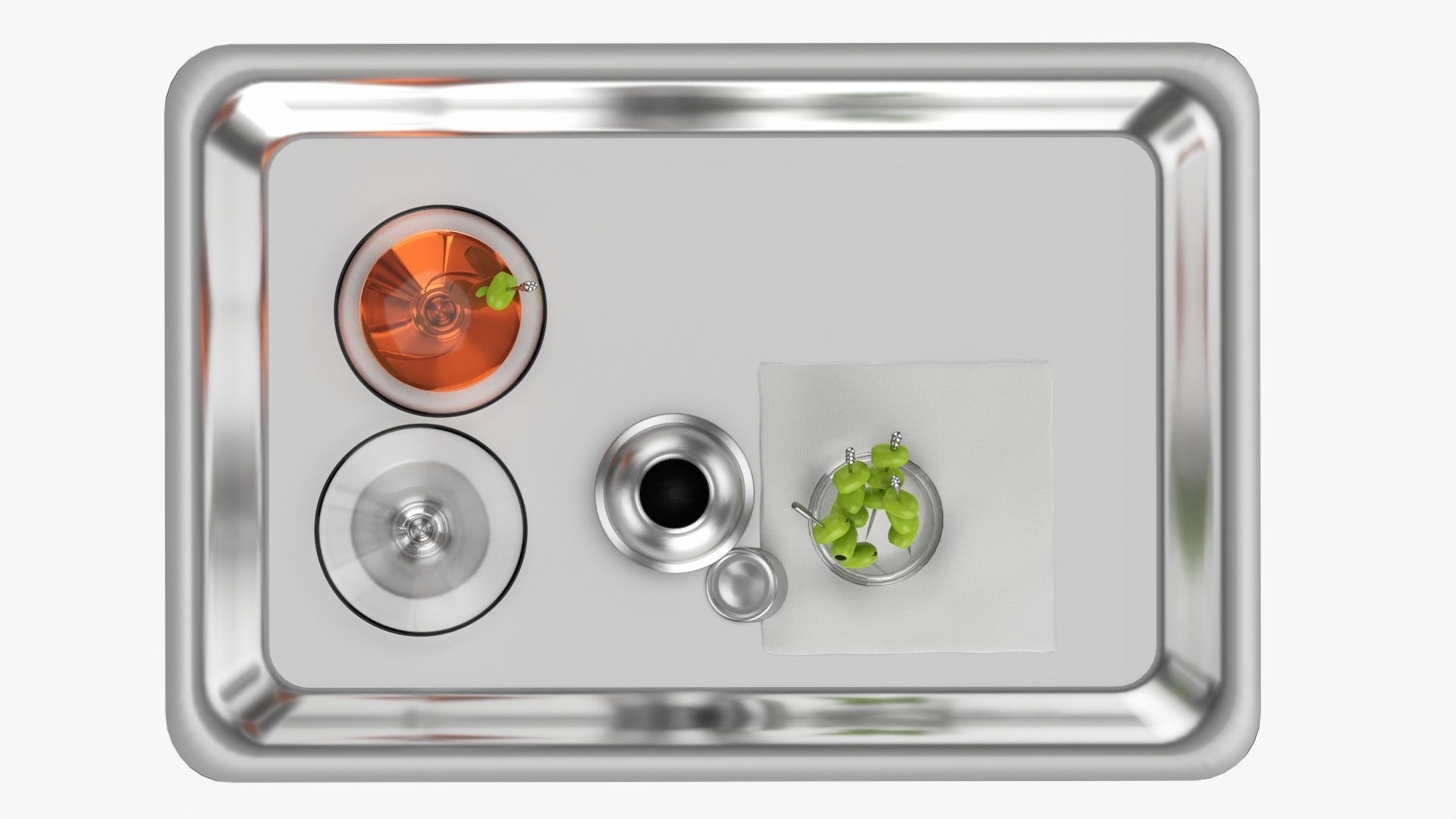 Cocktail with shaker and olives on tray 3D model_5