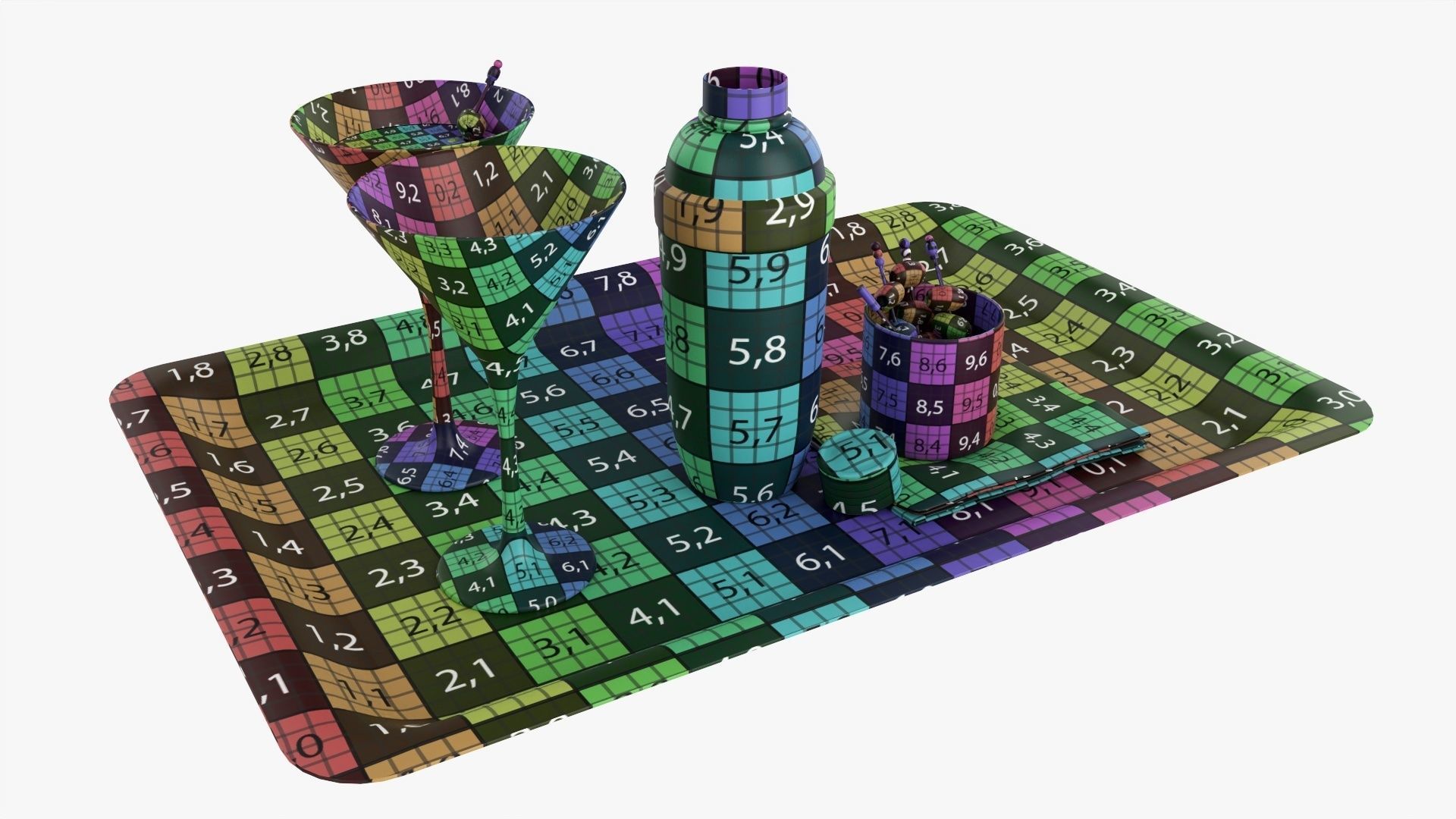 Cocktail with shaker and olives on tray 3D model_12