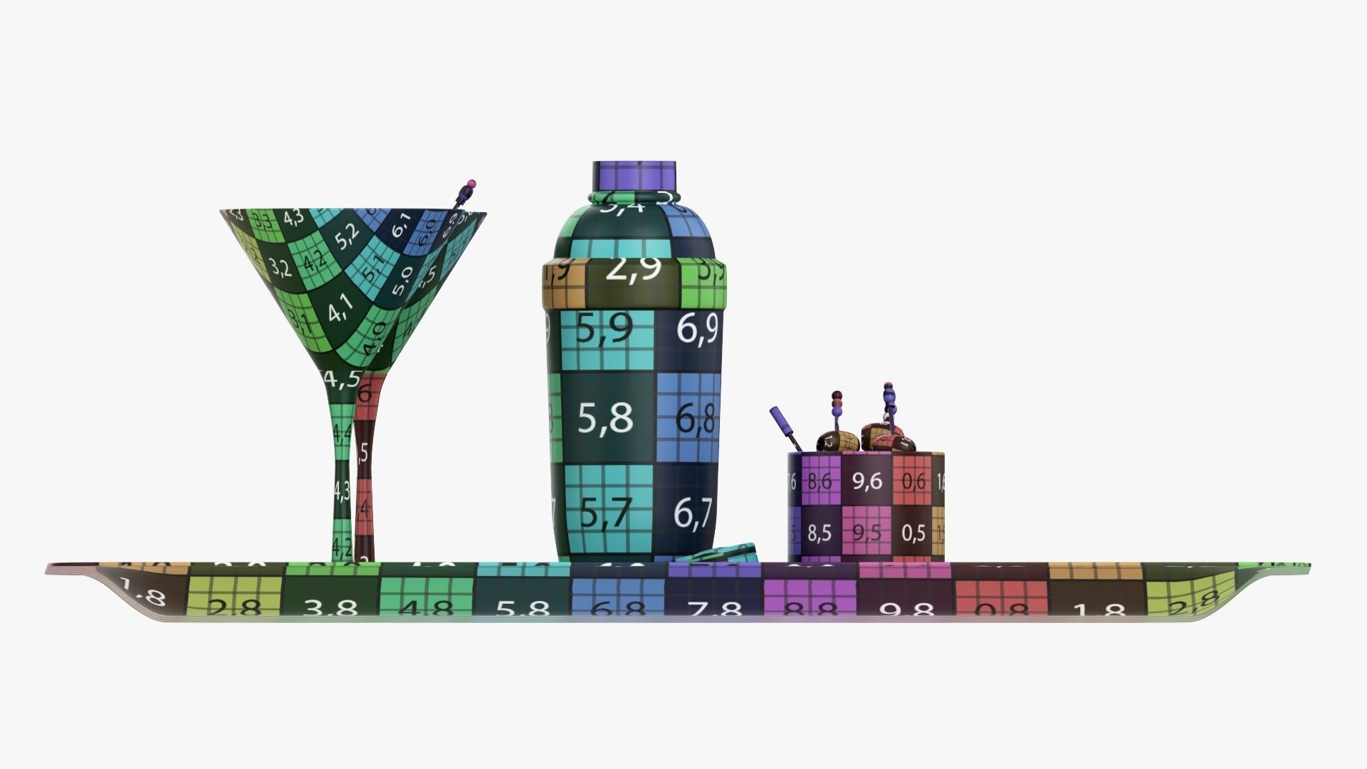 Cocktail with shaker and olives on tray 3D model_15