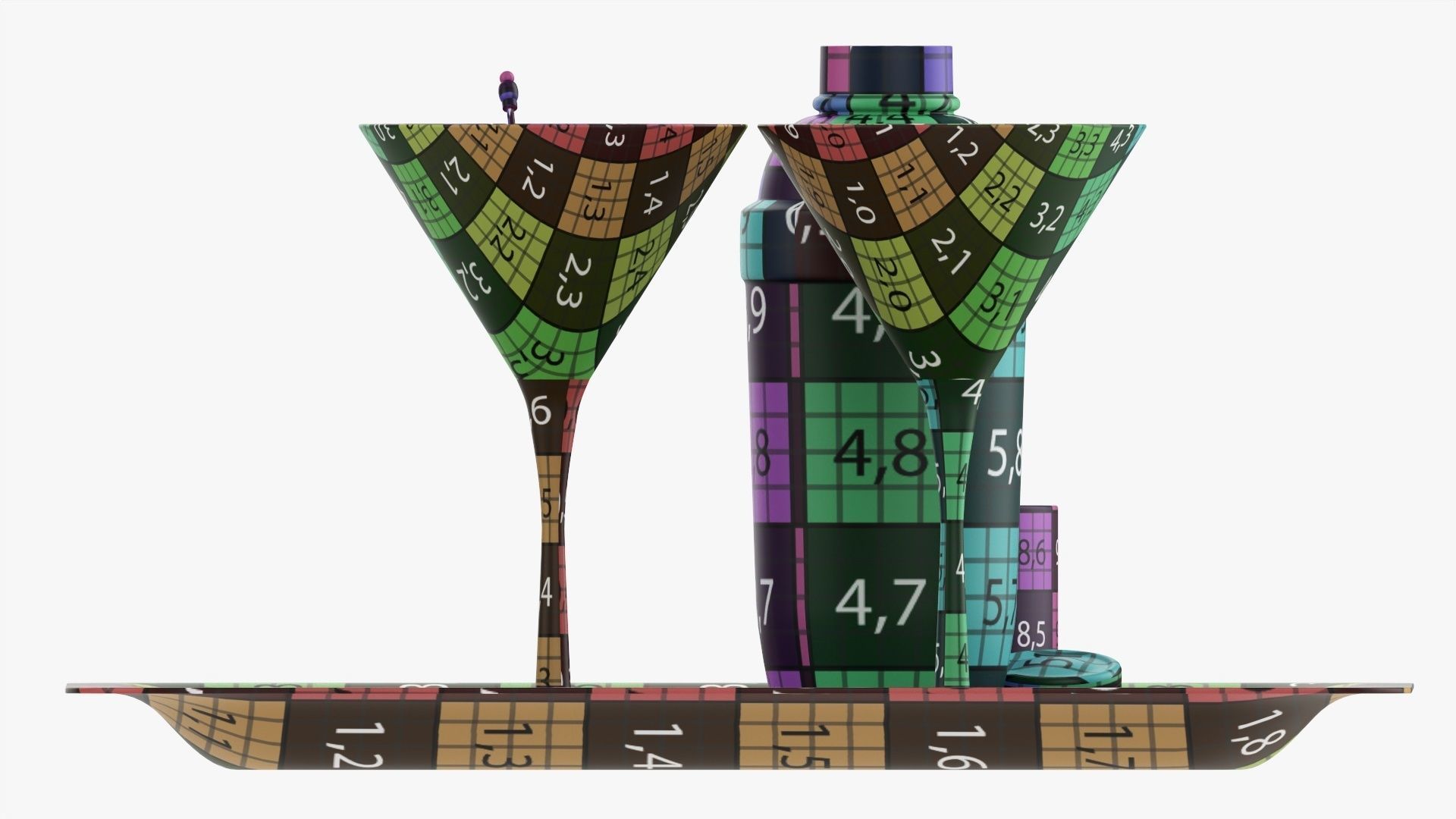 Cocktail with shaker and olives on tray 3D model_16