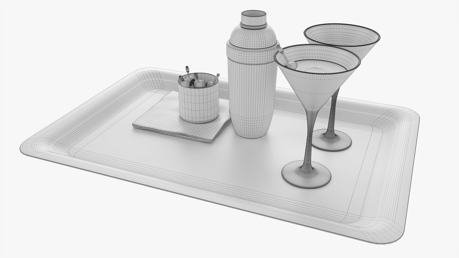 Cocktail with shaker and olives on tray 3D model_7