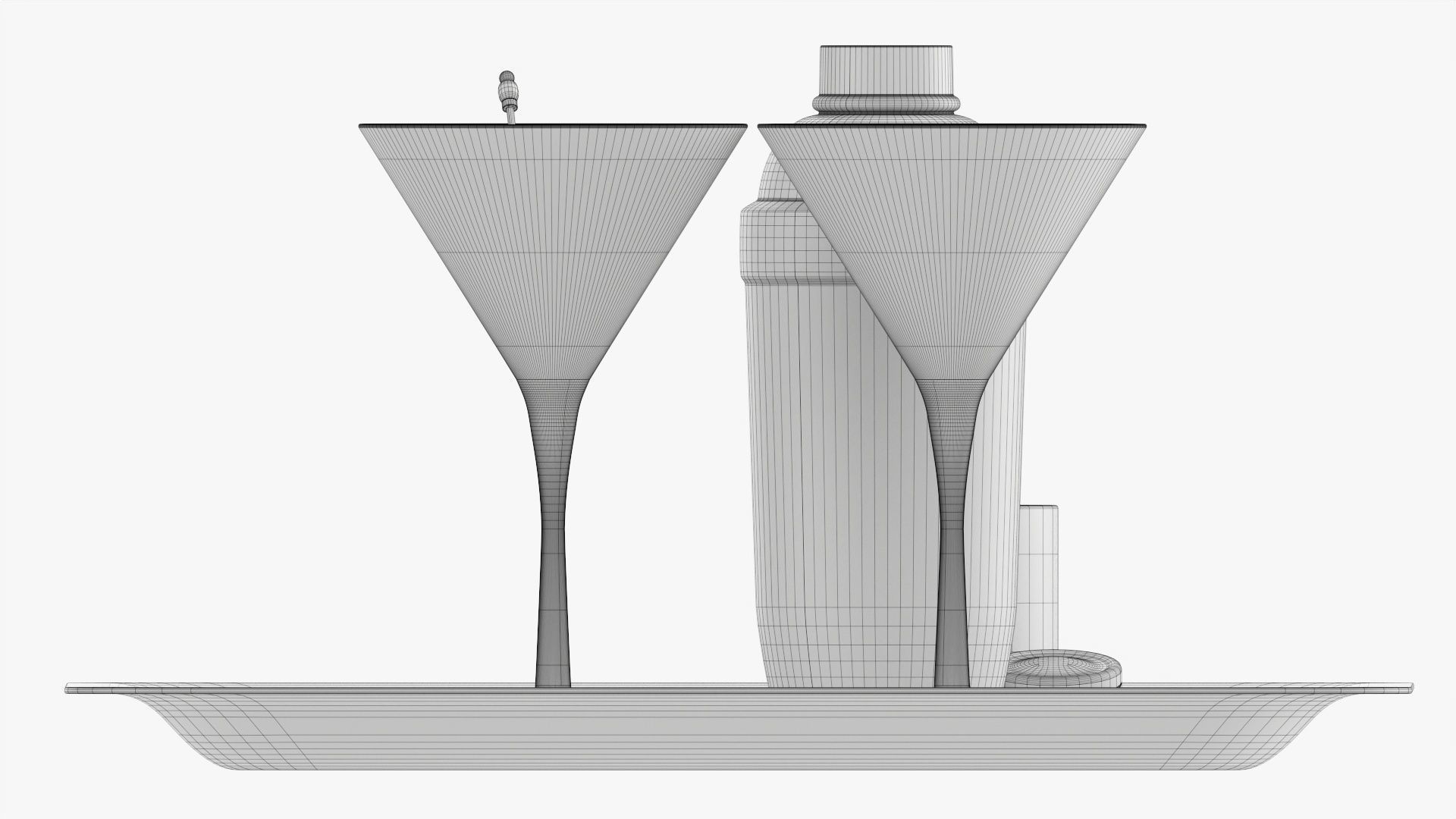 Cocktail with shaker and olives on tray 3D model_10