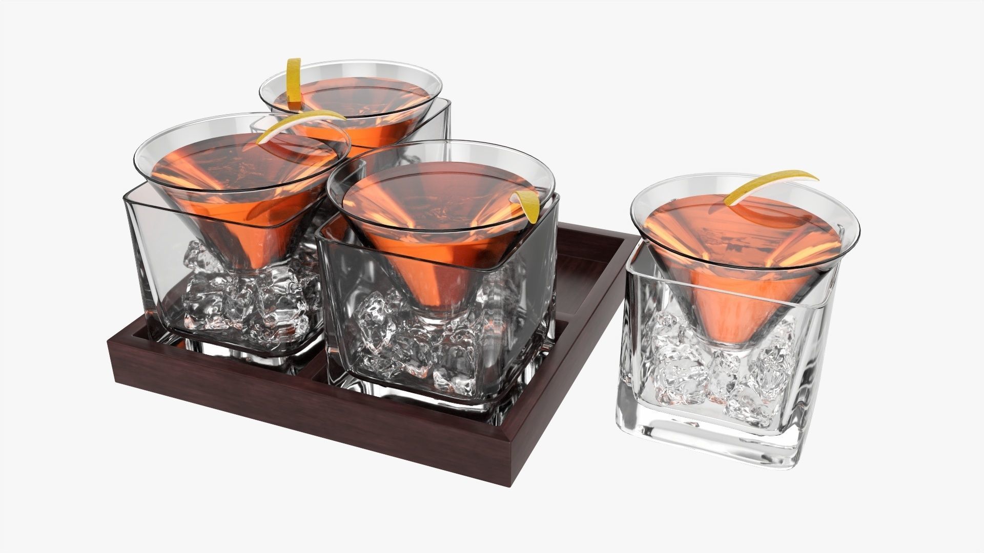 Cocktails on tray with lemon 3D model_1