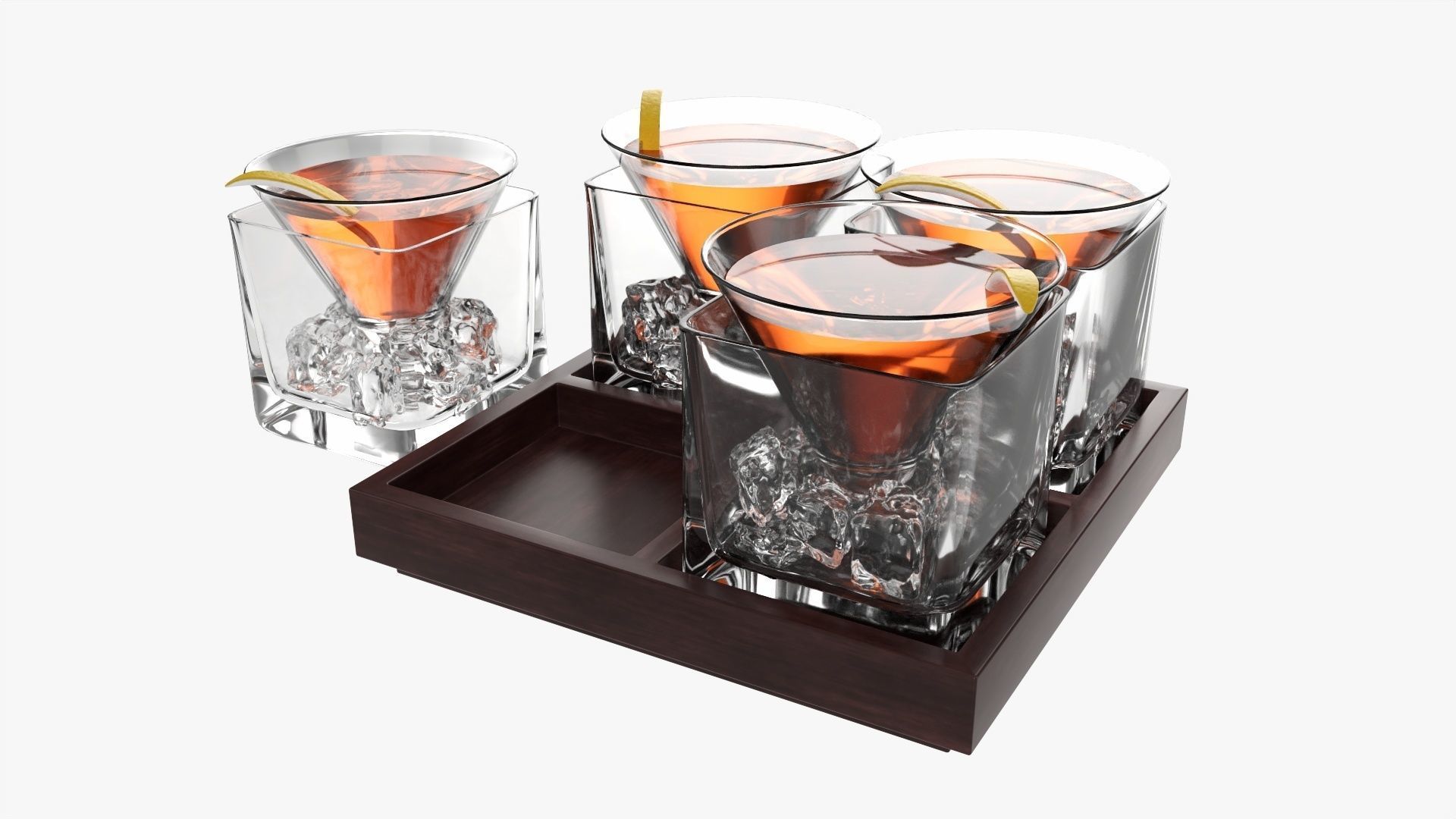 Cocktails on tray with lemon 3D model_2