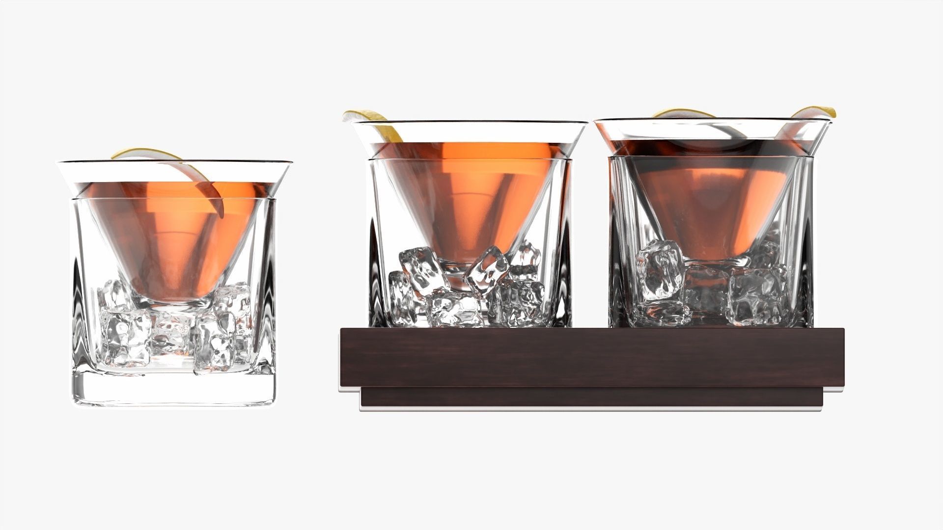 Cocktails on tray with lemon 3D model_3