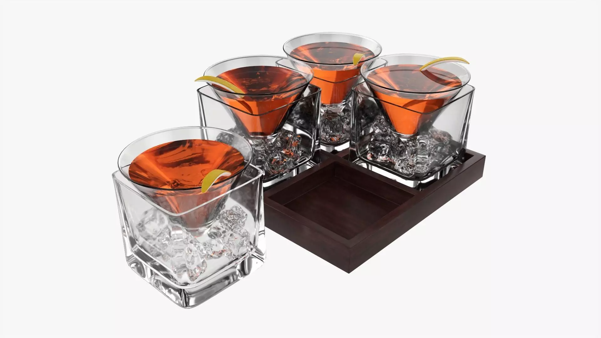 Cocktails on tray with lemon 3D model_0