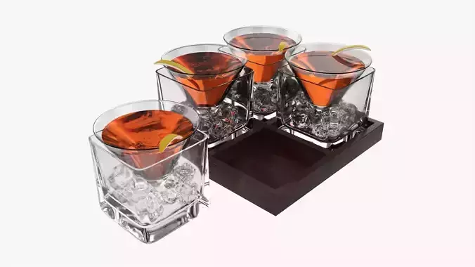 Cocktails on tray with lemon