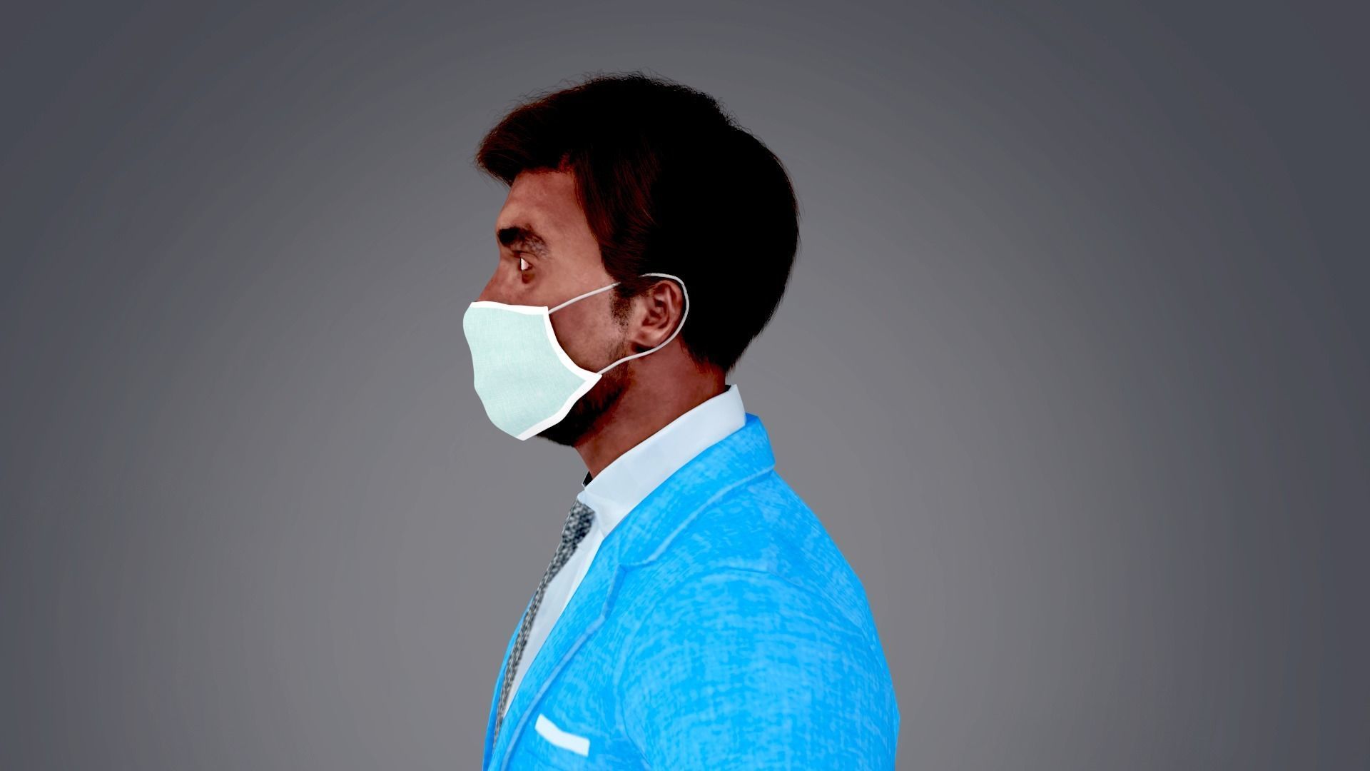 Fur Black Man With Face Mask NO Rig Low-poly 3D model_4