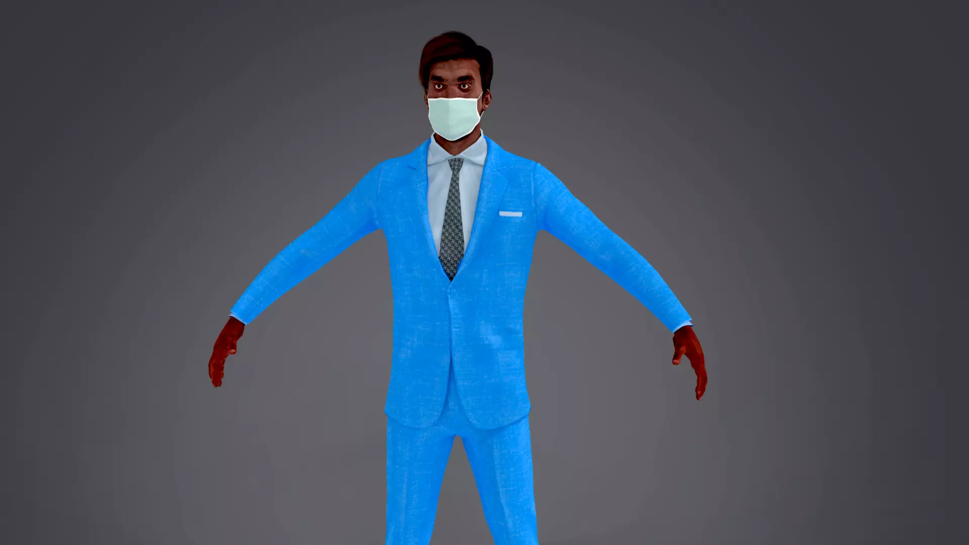 Fur Black Man With Face Mask NO Rig Low-poly 3D model_0