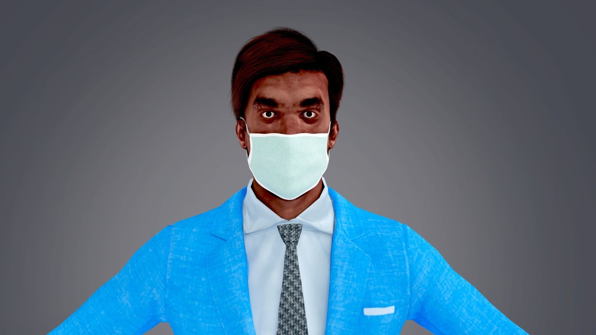 Fur Black Man With Face Mask NO Rig Low-poly 3D model_3