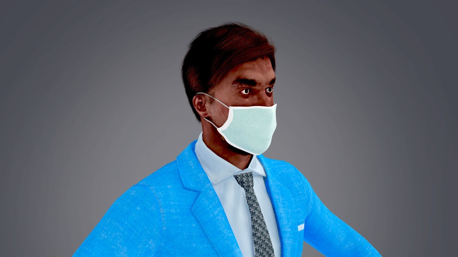 Fur Black Man With Face Mask NO Rig Low-poly 3D model_1