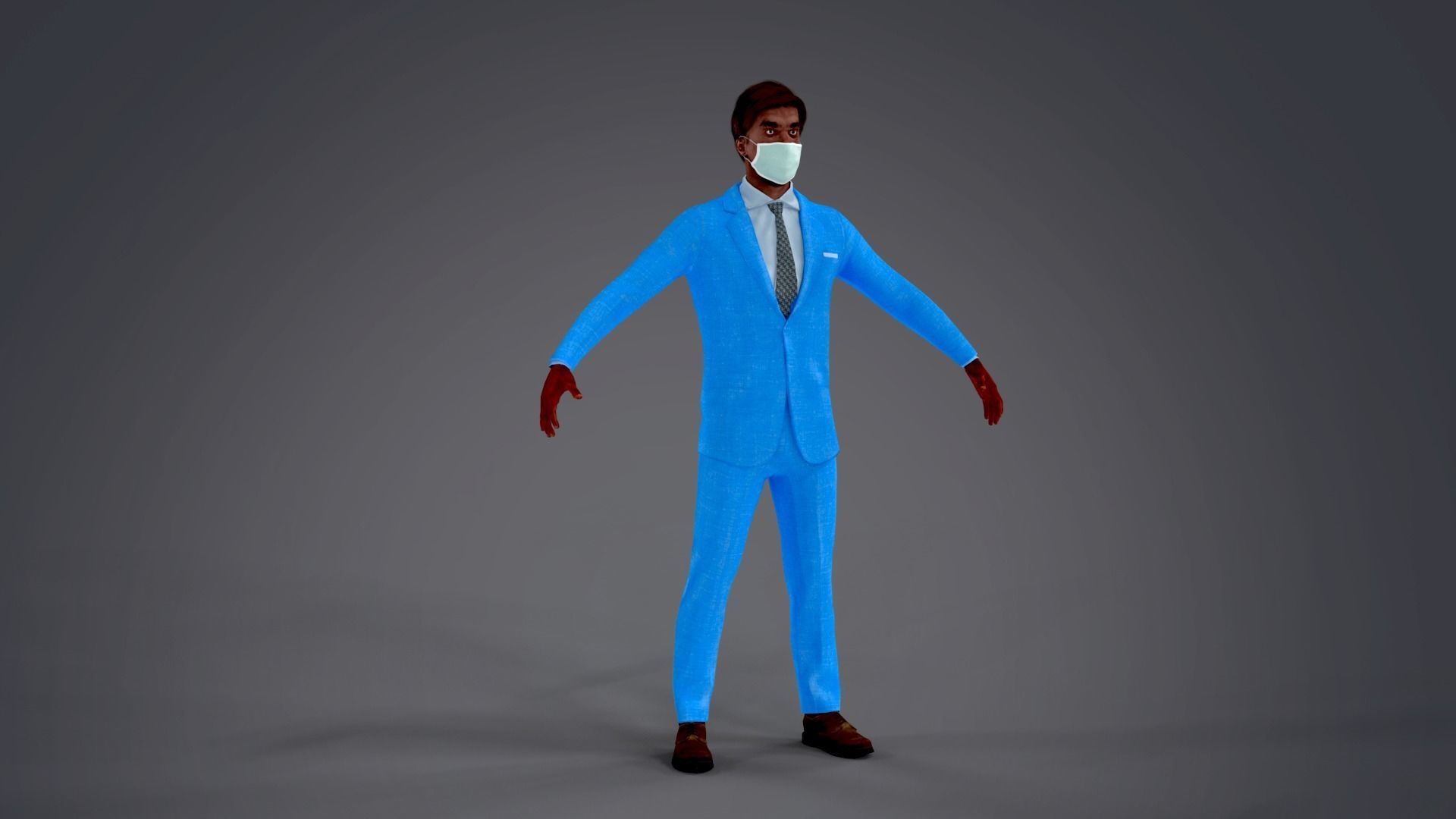 Fur Black Man With Face Mask NO Rig Low-poly 3D model_2