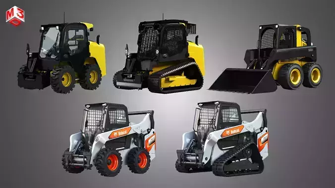Skid Steer Vehicles 5 in 1 3D Model Collection