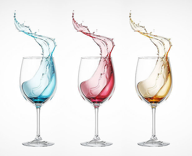 Liquid water splash into wine glass 3D model