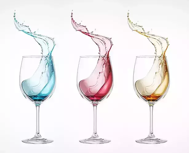 Liquid water splash into wine glass 3D model