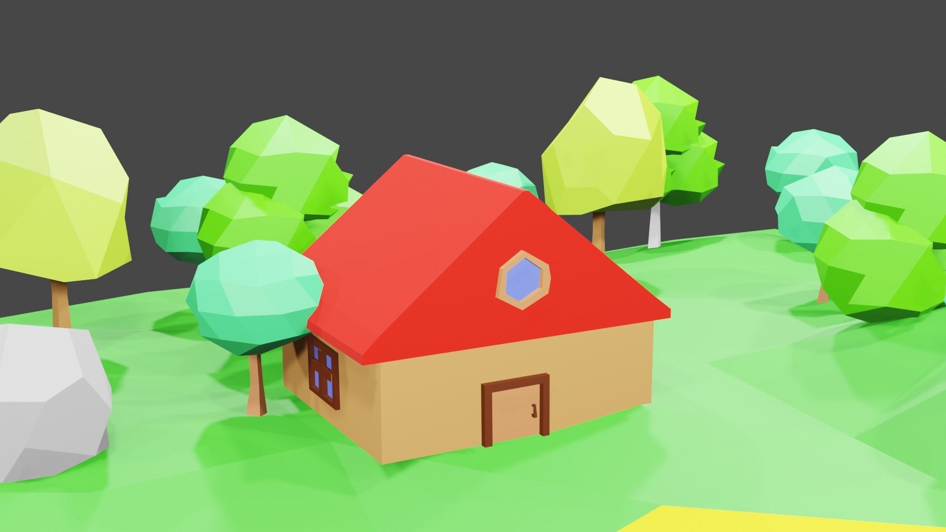 LowPoly3DLocation landscape with trees and houses Low-poly 3D model_2