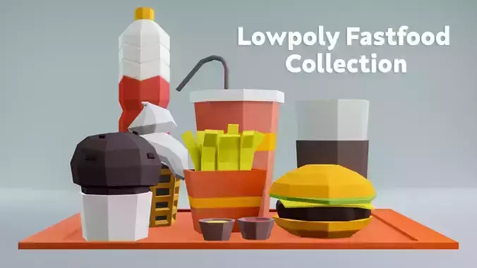 Lowpoly Fastfood Collection food items on orange plate
