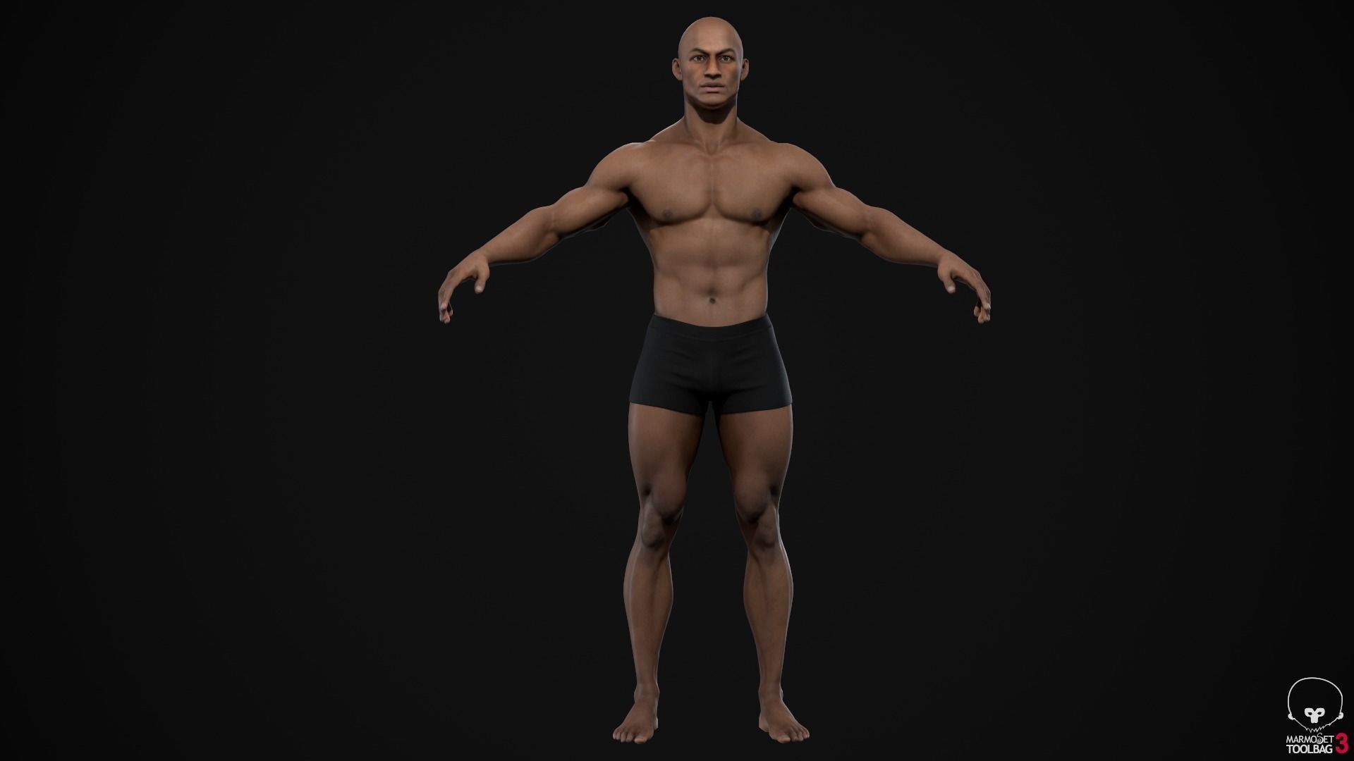 Black muscle man Low-poly 3D model_9
