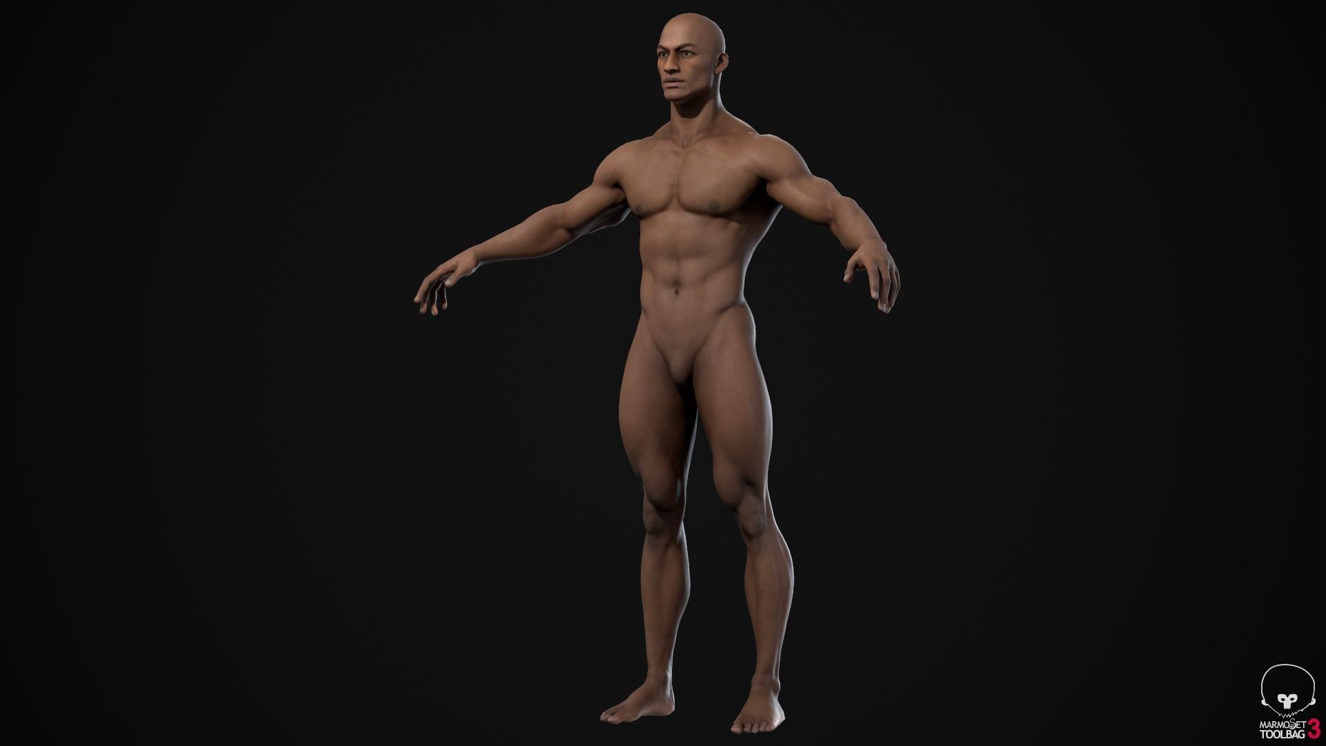 Black muscle man Low-poly 3D model_12