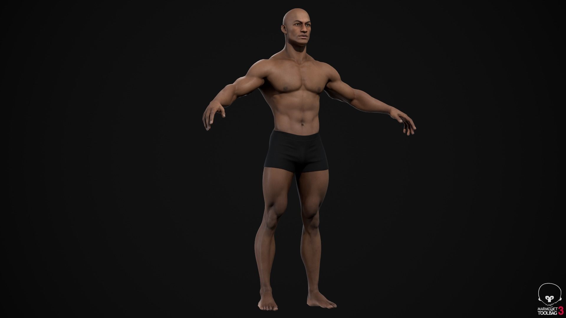 Black muscle man Low-poly 3D model_7