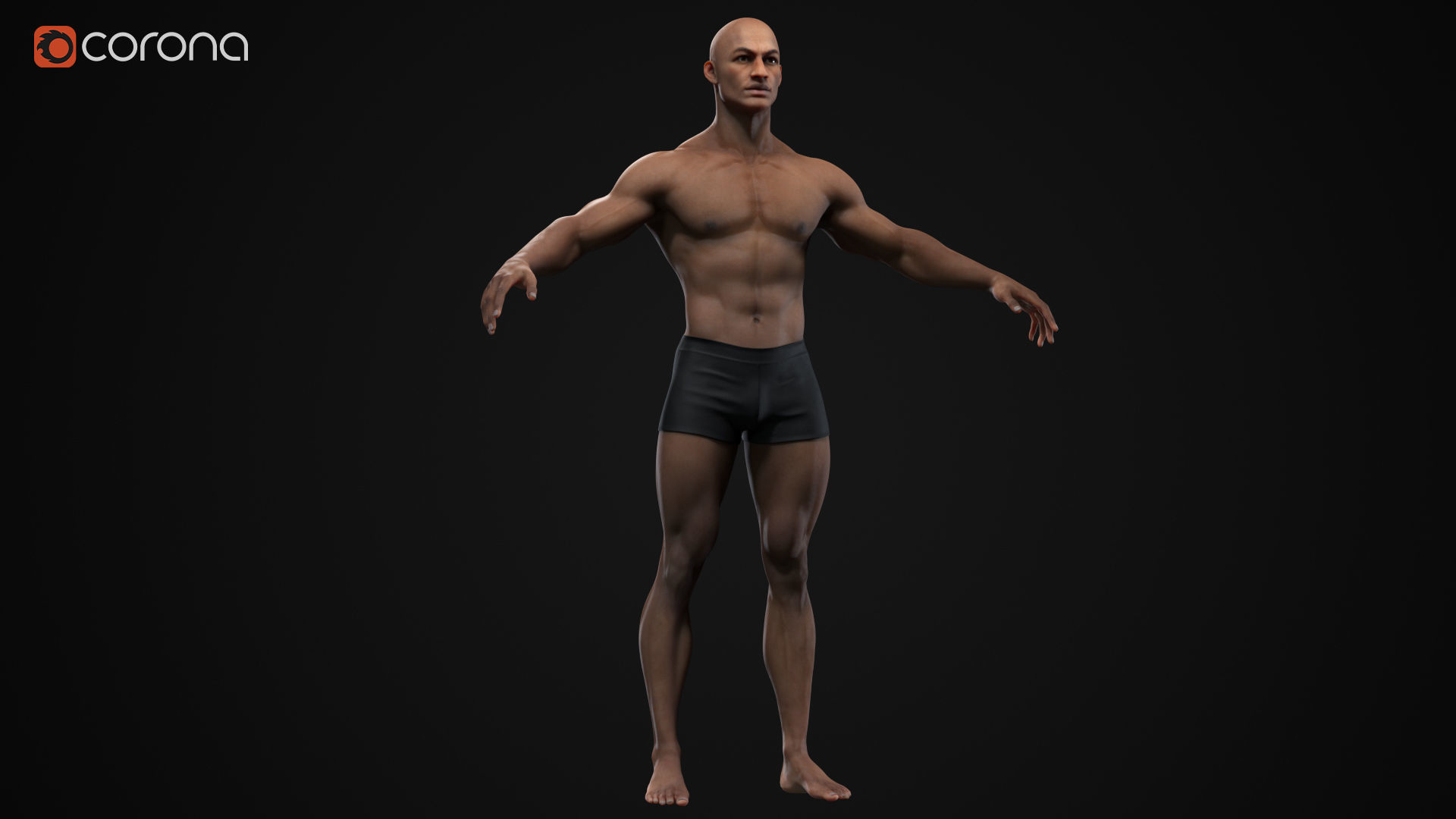 Black muscle man Low-poly 3D model_2