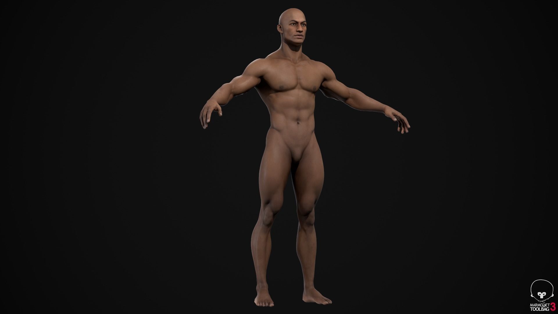 Black muscle man Low-poly 3D model_8