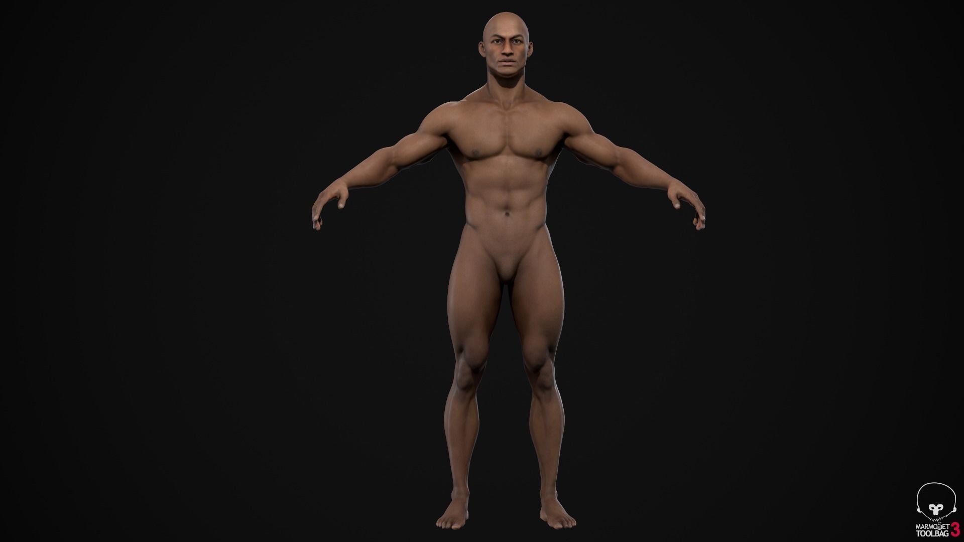 Black muscle man Low-poly 3D model_10