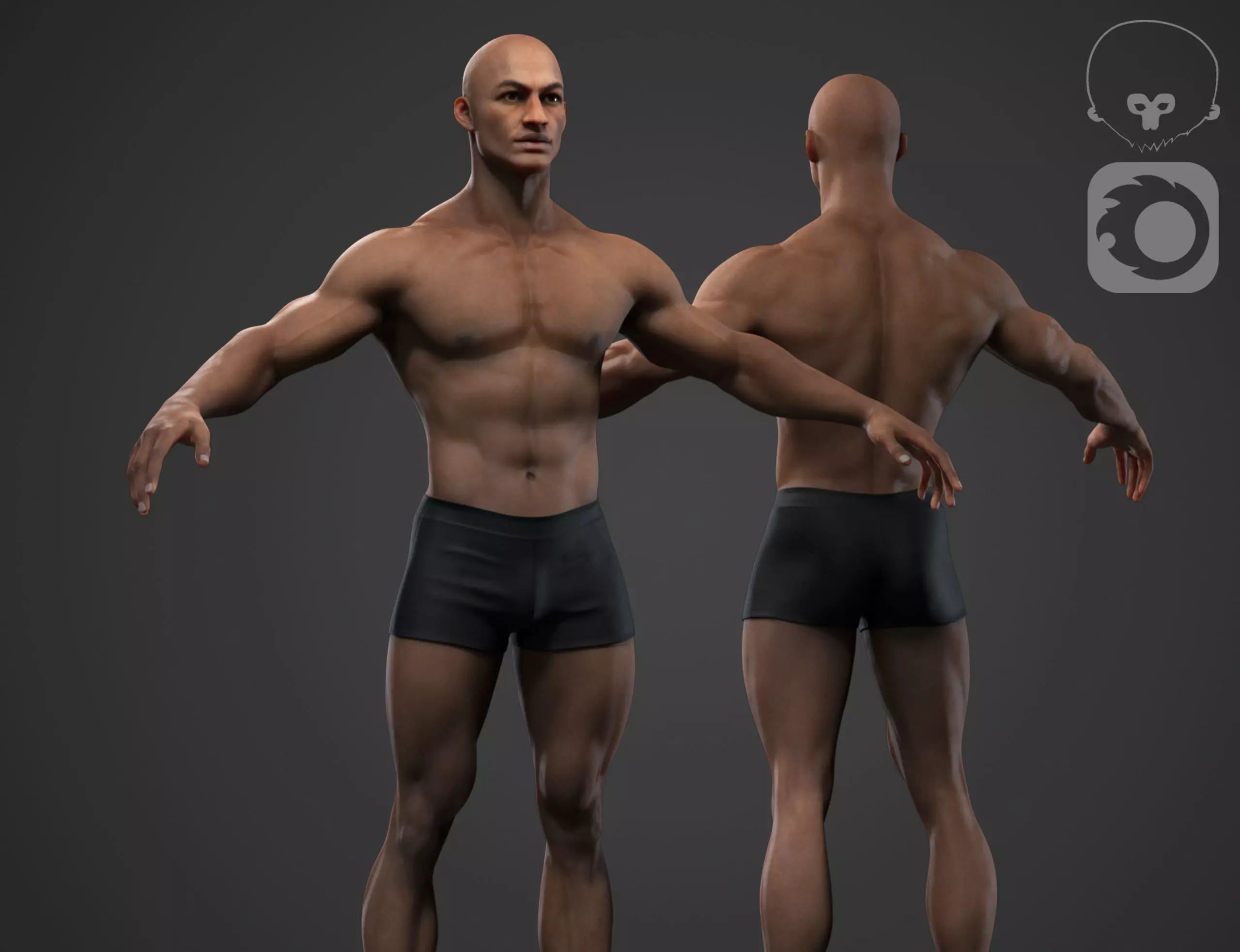 Black muscle man Low-poly 3D model_0